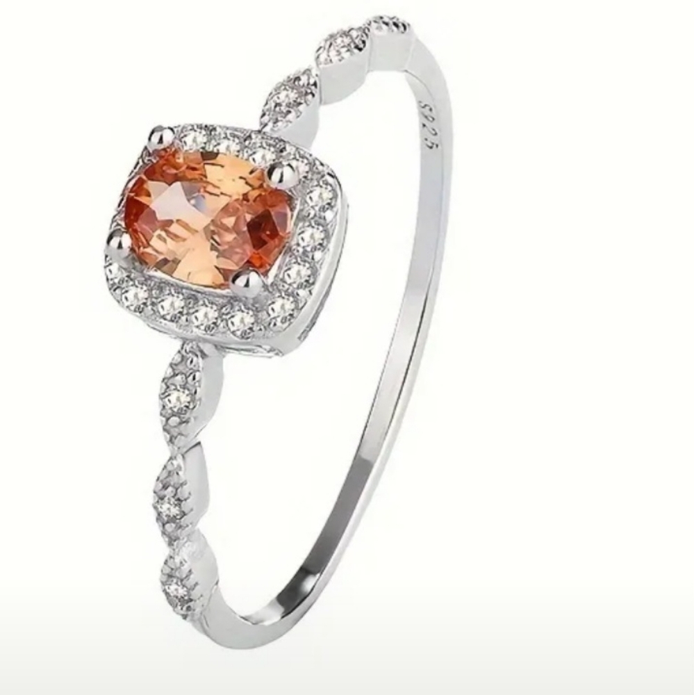 Sterling Silver Apricot Stone  Ring. Size 7 New Fast Ship. Stunning!! Free Ship.